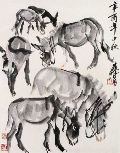 黄胄 六驴图 立轴